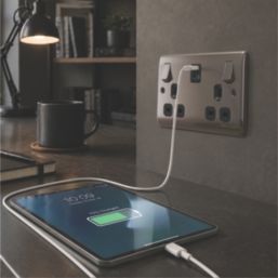 British General Nexus Metal 13A 2-Gang SP Switched Socket + 3.25A 65W 2-Outlet Type C USB Charger Black Nickel with Black Inserts