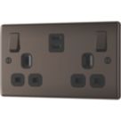 British General Nexus Metal 13A 2-Gang SP Switched Socket + 3.25A 65W 2-Outlet Type C USB Charger Black Nickel with Black Inserts