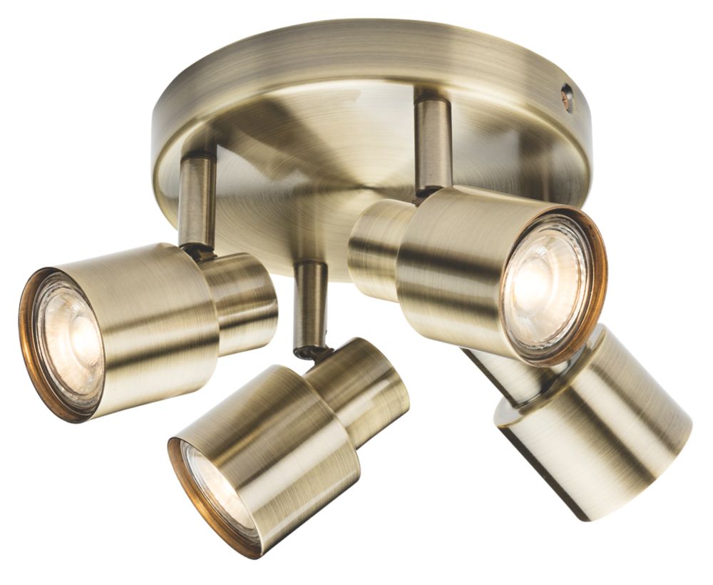 Knightsbridge Round 4Light Quad GU10 Ceiling Spotlight Antique Brass