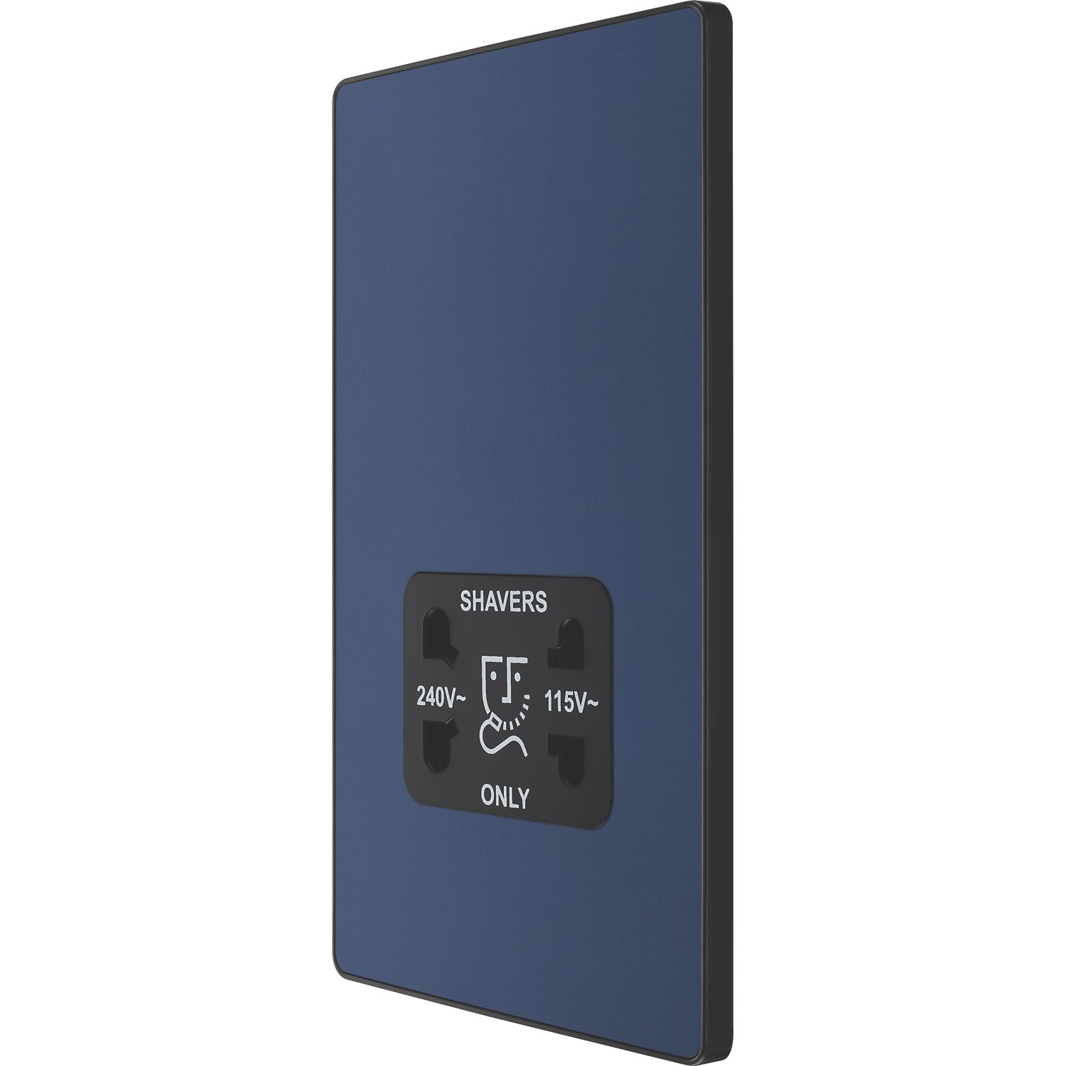 British General Evolve 2-Gang Dual Voltage Shaver Socket 115/240V Blue with Black Inserts (416RF)