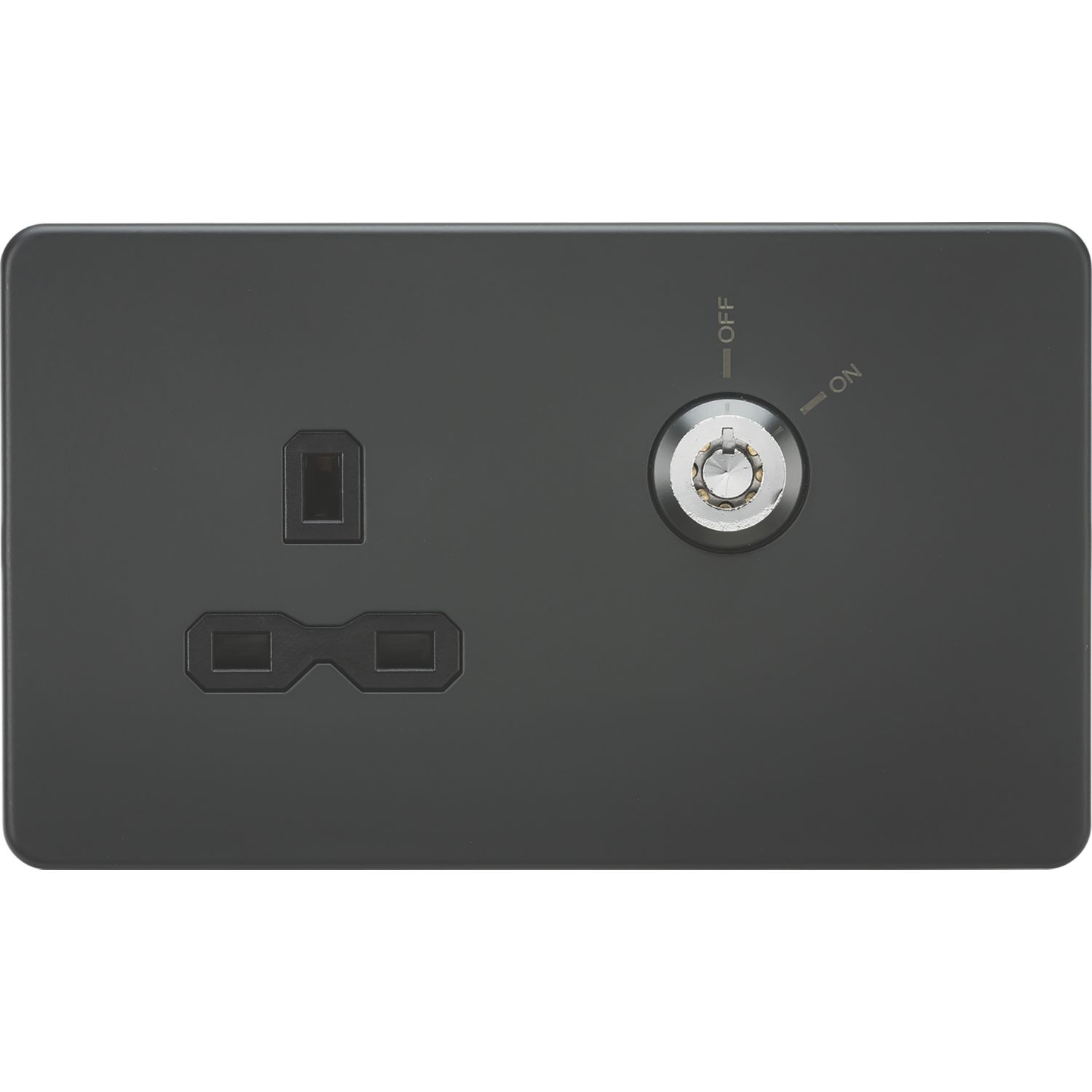 Knightsbridge 13A Key Switch 1-Gang DP Switched Socket Anthracite with Black Inserts (416TY)