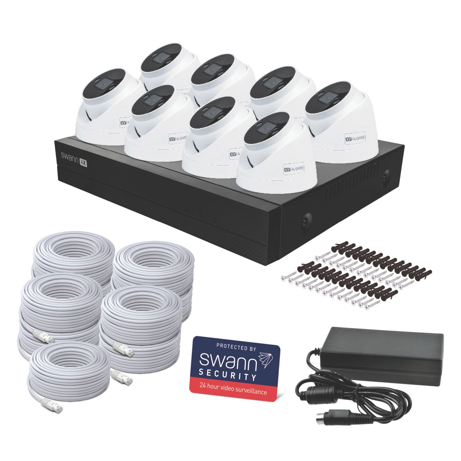 Swann SWNVK-16ADVANX8D-EU 2TB 16-Channel 4K Wired NVR Security System & 8 x 4K Indoor & Outdoor Cameras (417CE)