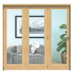 Green & Taylor  3-Door 1-Clear Light Unfinished Oak Wooden Shaker Internal Bi-Fold Door 2060mm x 2133mm
