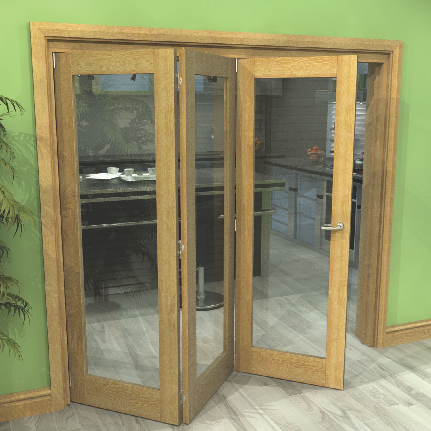 Green & Taylor 3-Door 1-Clear Light Unfinished Oak Wooden Shaker Internal Bi-Fold Door 2060mm x 2133mm (417CT)