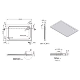 Essentials Rome Rectangular Shower Tray Gloss 1200mm x 760mm x 45mm