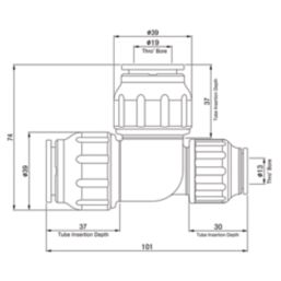 Flomasta  Plastic Push-Fit Reducing Tee 22mm x 15mm x 22mm