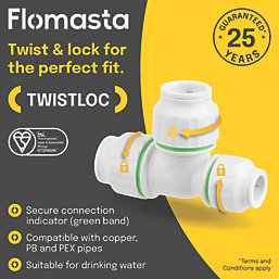 Flomasta Twistloc Plastic Push-Fit Reducing Tee 22mm x 15mm x 22mm