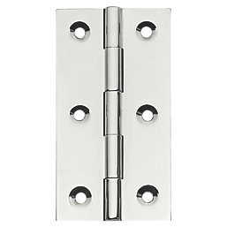Polished Chrome  Solid Drawn Butt Hinges 64mm x 35mm 2 Pack
