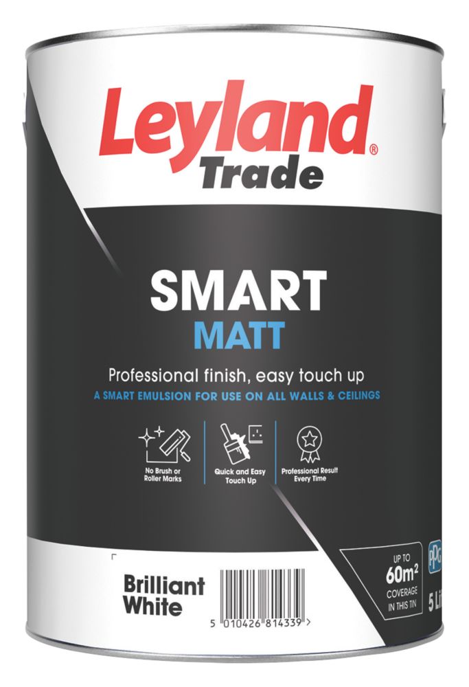 Leyland Trade Smart Matt Brilliant White Emulsion Paint 5Ltr Screwfix