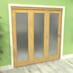 Green & Taylor  3-Door 1-Frosted Light Unfinished Oak Wooden Shaker Internal Bi-Fold Door 2060mm x 1905mm