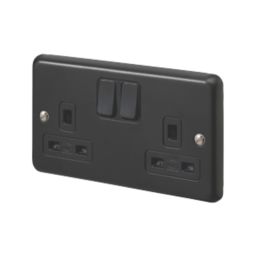 MK Contoura 13A 2-Gang DP Switched Plug Socket Black  with Colour-Matched Inserts