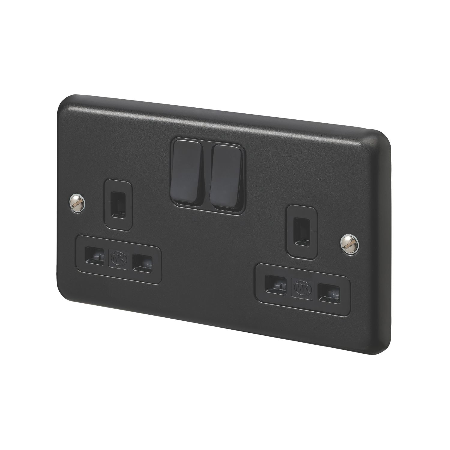 MK Contoura 13A 2-Gang DP Switched Plug Socket Black with Colour-Matched Inserts (418RG)