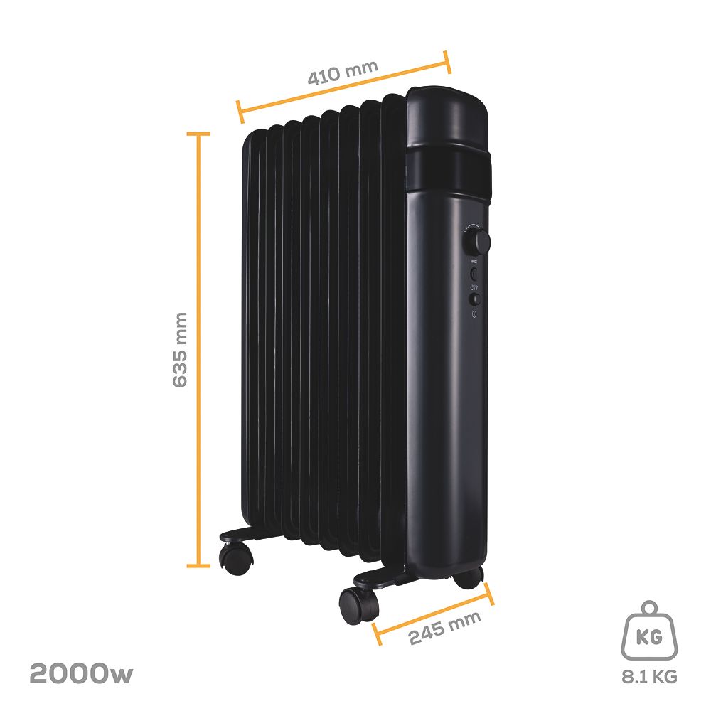 TCP Freestanding Smart Wi-Fi Oil-Filled Radiator Black 2000W - Screwfix