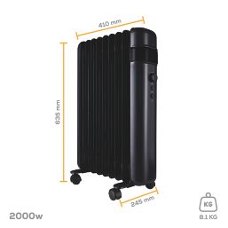 TCP  2000W Electric Freestanding 9-Fin Oil-Filled Radiator Black