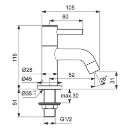 Ideal Standard Ceraline Chrome 116mm Cloakroom Lever 2 Tap Holes Basin Pillar Tap
