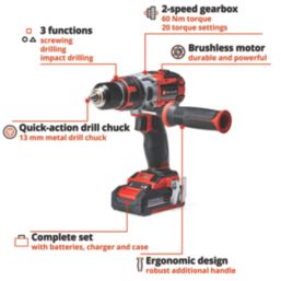 Einhell TE-CD 18 Li-i BL 18V 2 x 2.0Ah Li-Ion Power X-Change Brushless Cordless Combi Drill