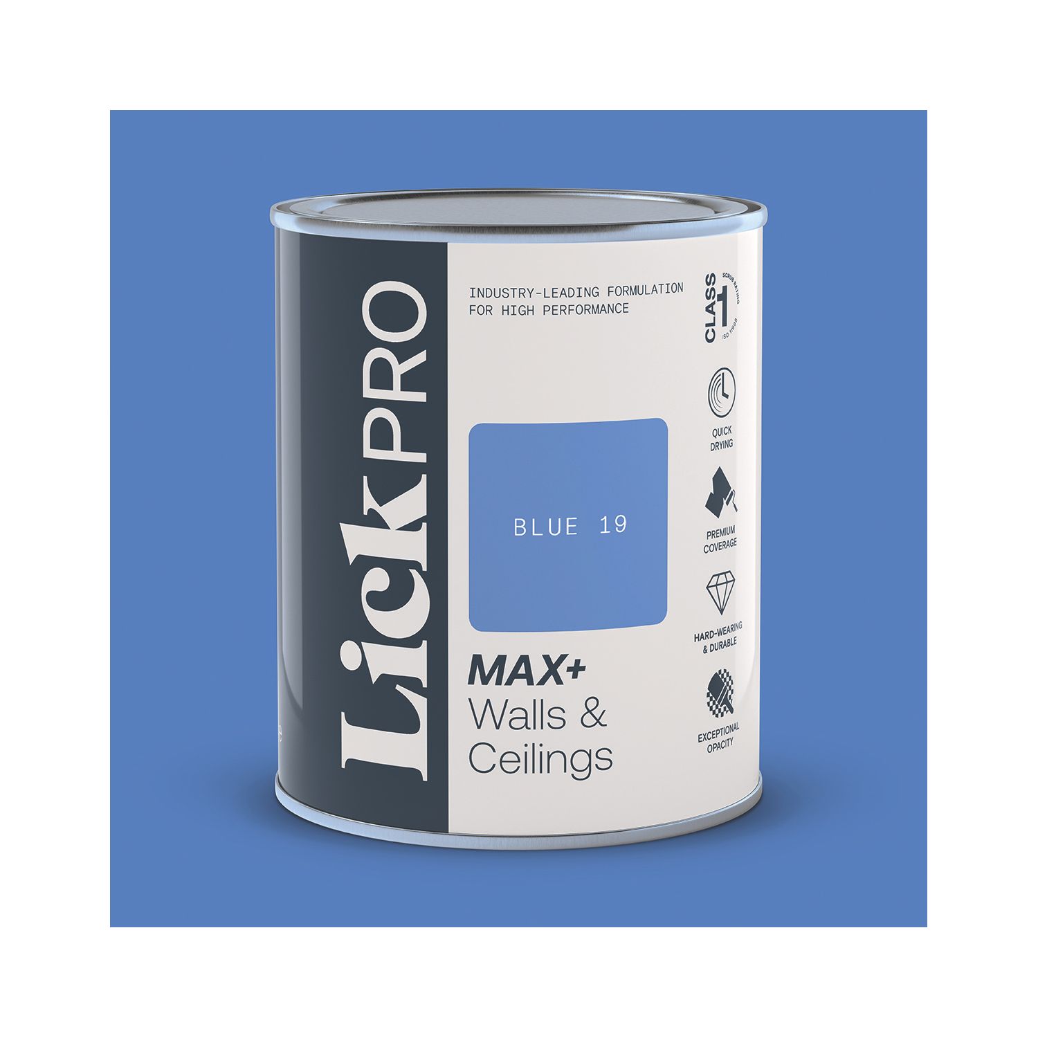 LickPro Max+ 1Ltr Blue 19 Matt Emulsion Paint (418TM)