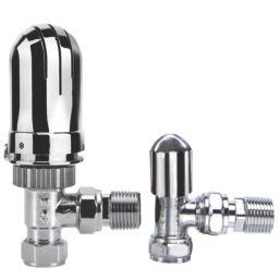 Flomasta  1/2" x 15mm Chrome Angled & L/S Modern Thermostatic Radiator Valve & Lockshield