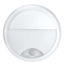 4lite Pylus Outdoor Round LED Bulkhead Wall Light with Eyelid Cover With PIR Sensor White 12.5W 660lm