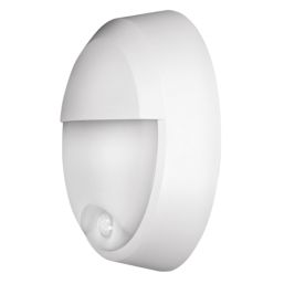 4lite Pylus Outdoor Round LED Bulkhead Wall Light with Eyelid Cover With PIR Sensor White 12.5W 660lm