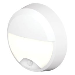 4lite Pylus Outdoor Round LED Bulkhead Wall Light with Eyelid Cover With PIR Sensor White 12.5W 660lm