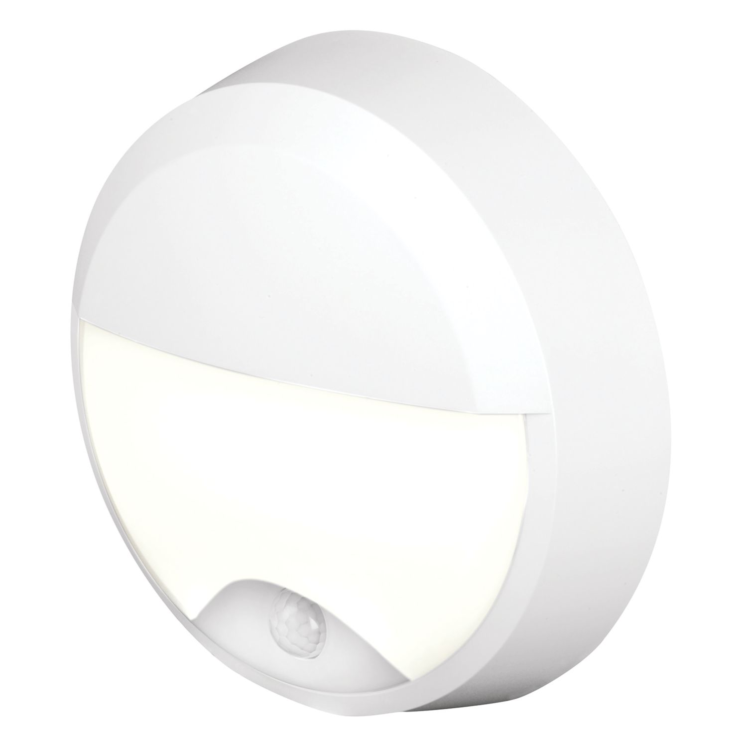 4lite Pylus Outdoor Round LED Wall & Ceiling Bulkhead with Eyelid Cover With PIR Sensor White 12.5W 660lm (419VH)
