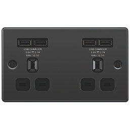 LAP  13A 2-Gang Unswitched Socket + 4.2A 4-Outlet Type A USB Charger Black Nickel with Black Inserts