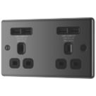 LAP  13A 2-Gang Unswitched Socket + 4.2A 10.5W 4-Outlet Type A USB Charger Black Nickel with Black Inserts