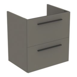 Ideal Standard i.life A Wall-Hung Vanity Unit with Black Handles & Basin Matt Quartz Grey 600mm x 440mm x 630mm
