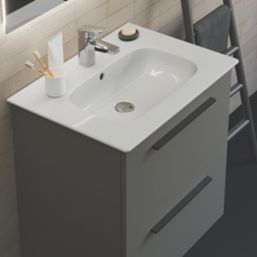 Ideal Standard i.life A Wall-Hung Vanity Unit with Black Handles & Basin Matt Grey 600mm x 440mm x 630mm