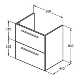 Ideal Standard i.life A Wall-Hung Vanity Unit with Black Handles & Basin Matt Quartz Grey 600mm x 440mm x 630mm