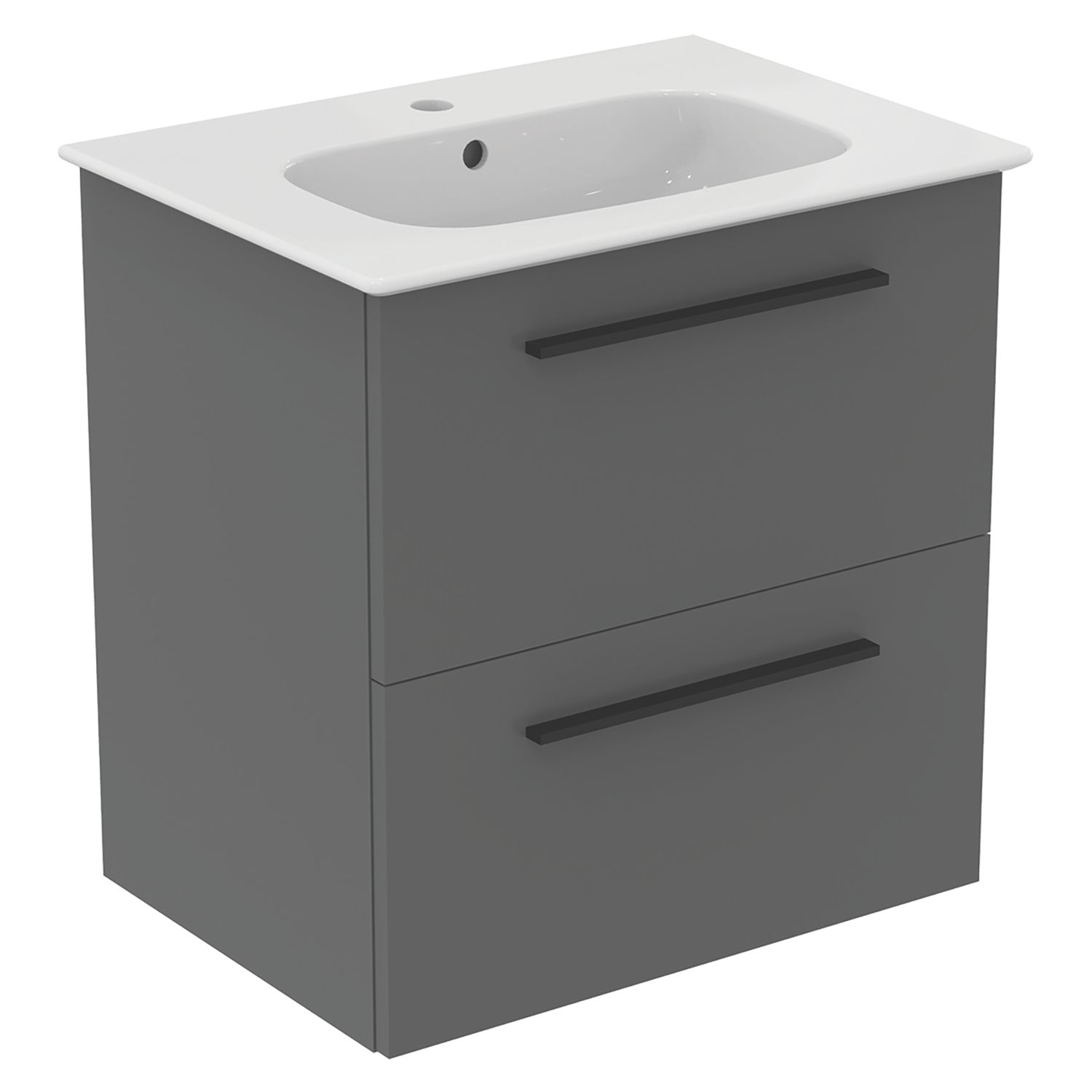 Ideal Standard i.life A Wall-Hung Vanity Unit with Black Handles & Basin Matt Quartz Grey 600mm x 440mm x 630mm (420HM)