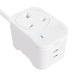 Masterplug 13A 1-Gang Unswitched Surge-Protected Extension Lead
 + 3A 2-Outlet Type C USB Charger Matt White 2m