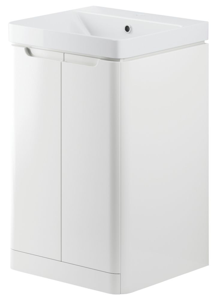 Floorstanding Vanity Unit & Basin White Gloss 500 x 460 x 840mm ...