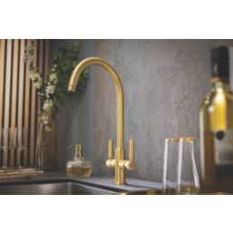 Abode Globe Aquifier 3-Way Deck Mounted Filter Tap Brushed Brass