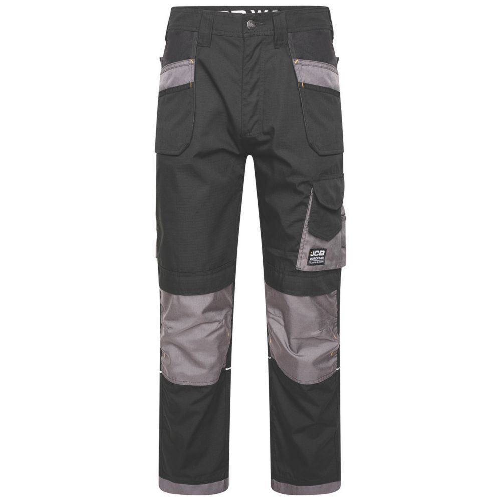 JCB Trade Plus RipStop Work Trousers Black / Grey 42" W 32" L Screwfix