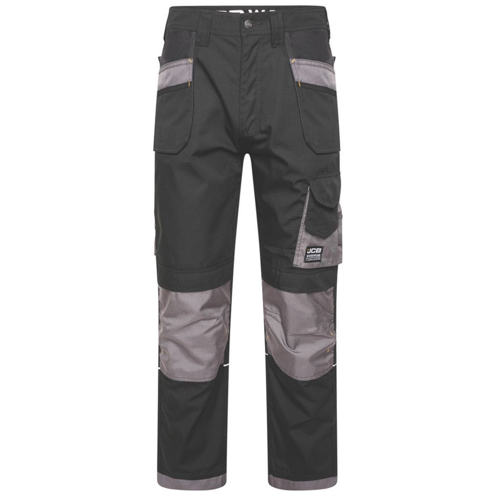 JCB Trade Plus Rip-Stop Work Trousers Black / Grey 42