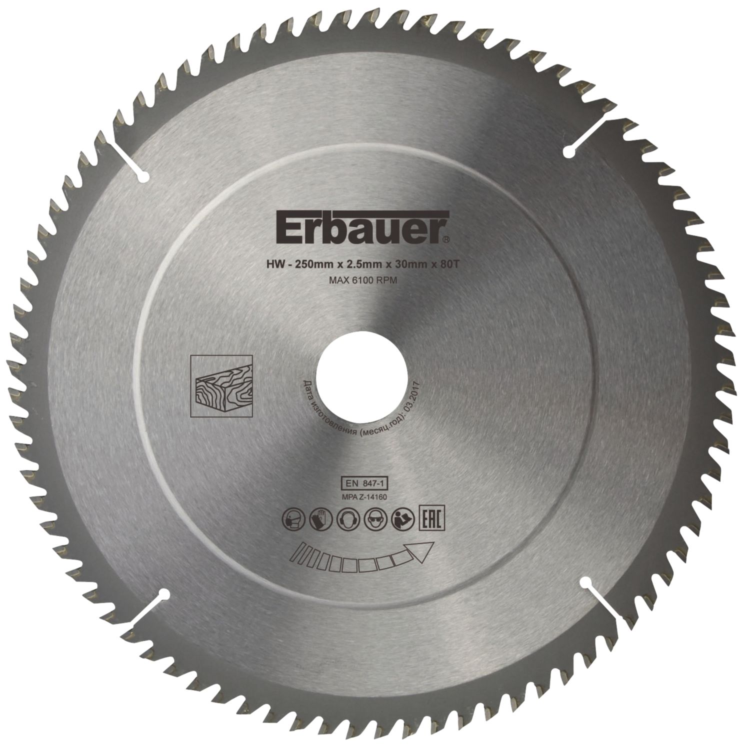 Erbauer Wood TCT Saw Blade 250mm x 30mm 80T (4211V)