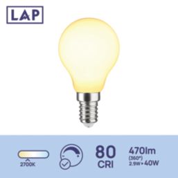 LAP  E14 Mini Globe LED Light Bulb Milky 470lm 2.9W 4 Pack
