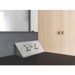 Knightsbridge SKR2 13A 2-Gang SP Switched Socket + 4A 20W 2-Outlet Type A & C USB Charger Brushed Chrome with Grey Inserts