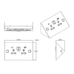 Knightsbridge SKR2 13A 2-Gang SP Switched Socket + 4A 20W 2-Outlet Type A & C USB Charger Brushed Chrome with Grey Inserts