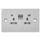 Knightsbridge SKR2 13A 2-Gang SP Switched Socket + 4A 20W 2-Outlet Type A & C USB Charger Brushed Chrome with Grey Inserts