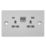 Knightsbridge SKR2 13A 2-Gang SP Switched Socket + 4A 20W 2-Outlet Type A & C USB Charger Brushed Chrome with Grey Inserts