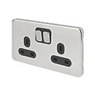 Schneider Electric Lisse Deco 13A 2-Gang DP Switched Plug Socket Polished Chrome  with Black Inserts