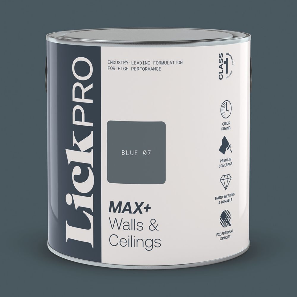 LickPro Max+ 2.5Ltr Blue 07 Matt Emulsion Paint Screwfix