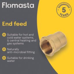 Flomasta  Brass End Feed Equal Female Coupler 15mm x 1/2"