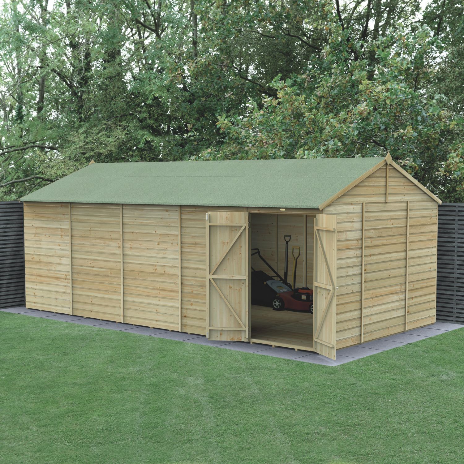 Forest Beckwood 19' 6" x 10' (Nominal) Reverse Apex Shiplap Timber Shed with Base & Assembly (421PW)