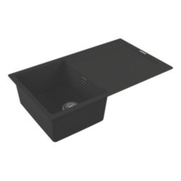 Carysil GD100-MB 1 Bowl Granite Composite Kitchen Sink Midnight Black Reversible 860mm x 500mm