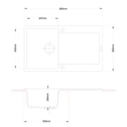 Carysil GD100-MB 1 Bowl Granite Composite Kitchen Sink Midnight Black Reversible 860mm x 500mm