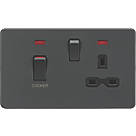 Knightsbridge  45 & 13A 2-Gang DP Cooker Switch & 13A DP Switched Socket Anthracite with LED with Black Inserts